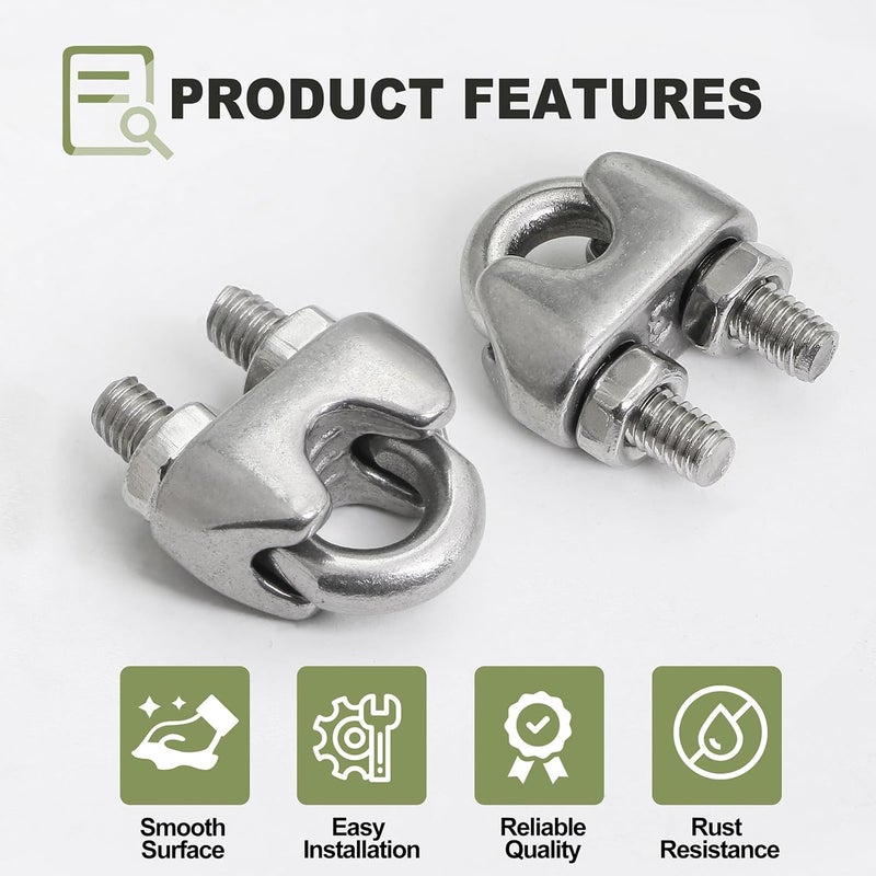 Jamiikury 4pcs M3 Wire Rope Clamp, 1/8 inch Cable Clamps Stainless Steel Wire Rope Clips - Image 2